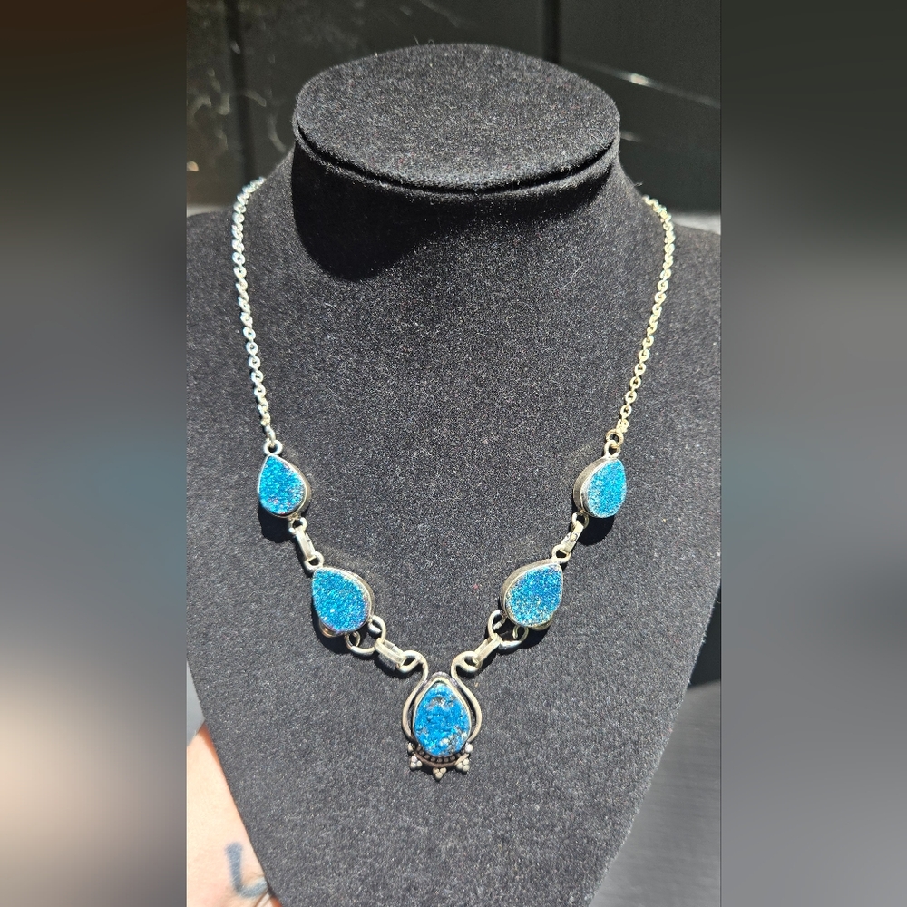 HOST PICK 🎉🎊 Drutzy Blue Titanium Sterling Statement Necklace 18" - Picture 6 of 8